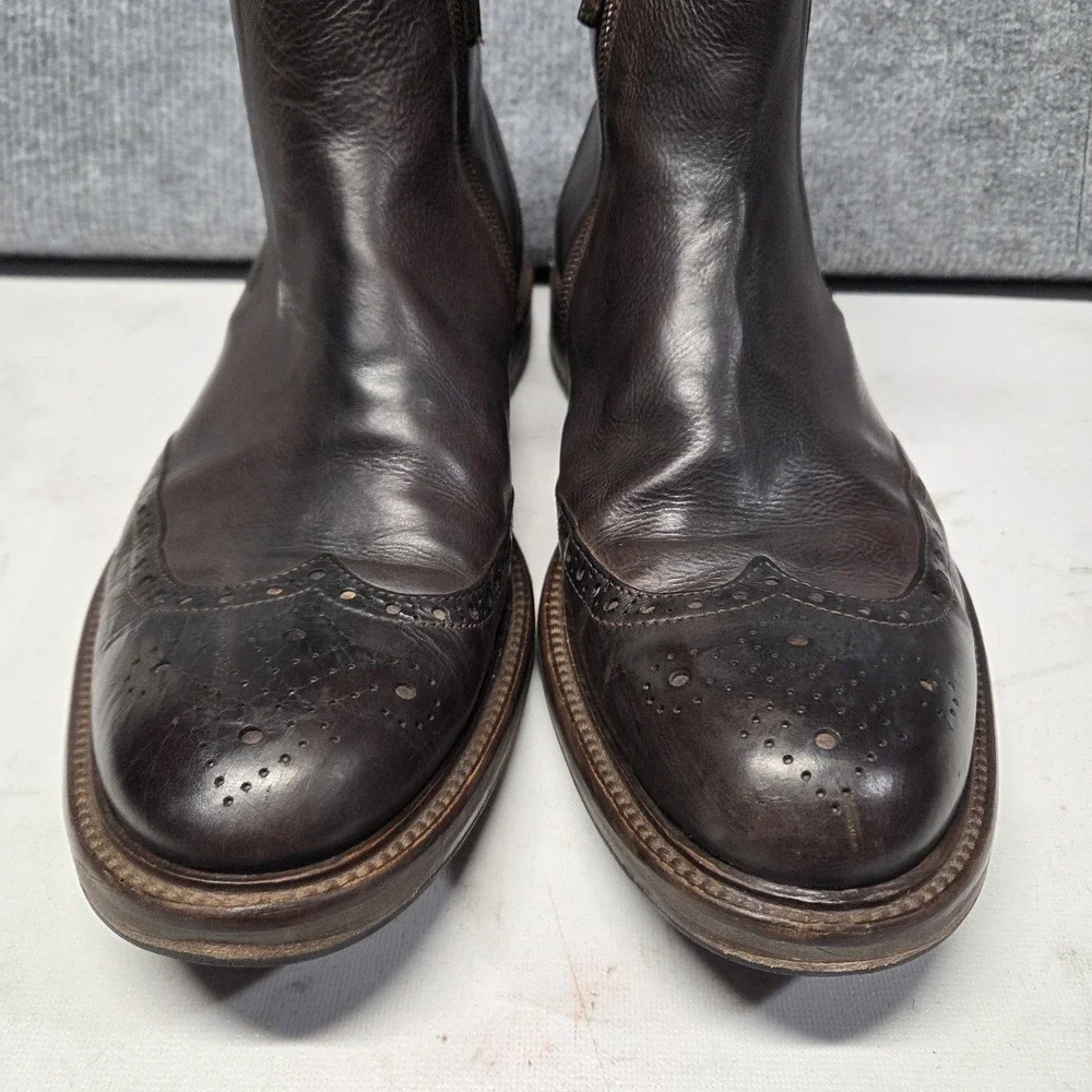J&M Johnston & Murphy 1850 Collection Italy Brown Brogue Chelsea Side Zip Rare
